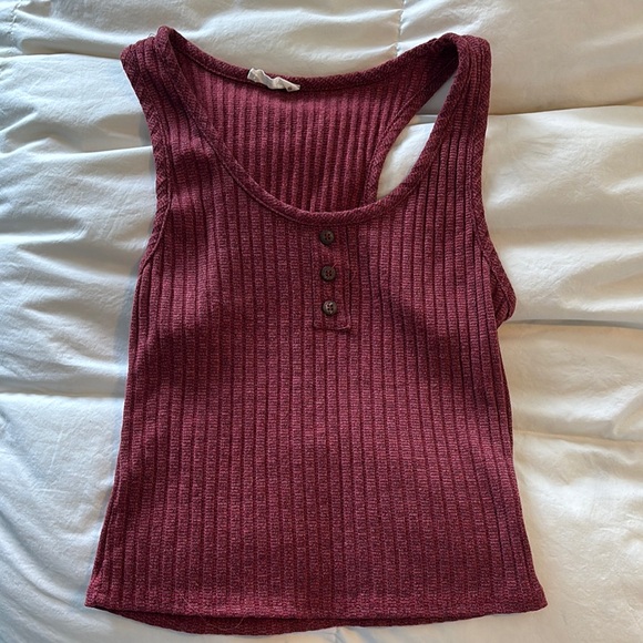 Tops - Women's Ribbed Burgundy Tank Top